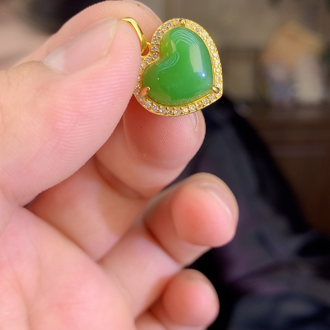 吊坠(不含链)银S925镶嵌和田玉（碧玉）吊坠