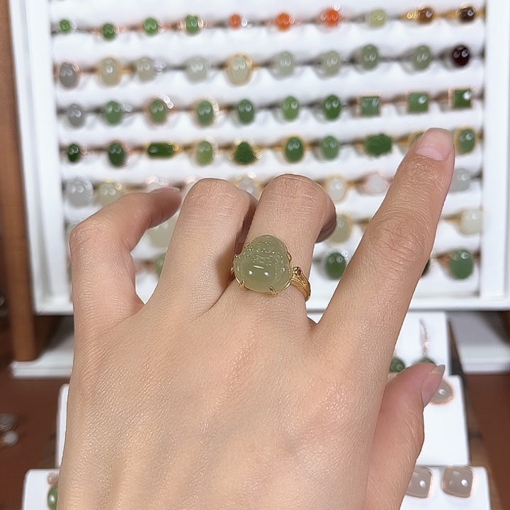 和田玉银S925镶嵌戒指