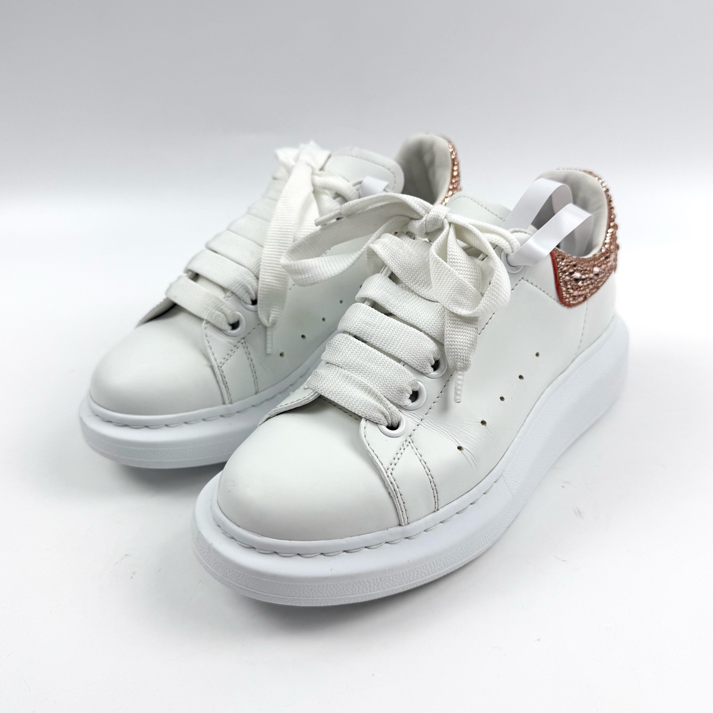 99新 Alexander McQueen/亚历山大·麦昆 35.5码 粉钻小白鞋xz0362