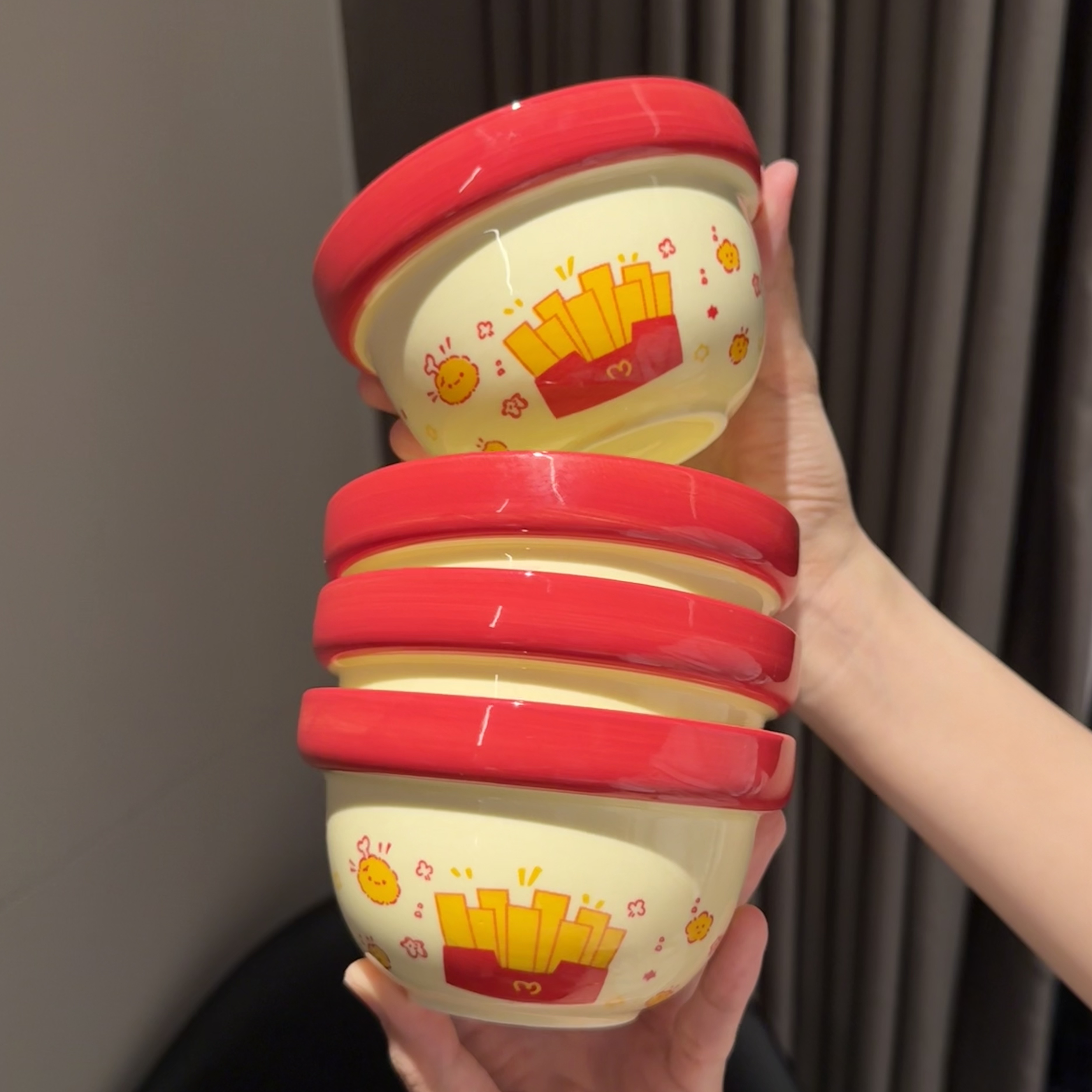 【两个装】炸鸡薯条 4.7英寸米饭碗釉下彩陶瓷餐具网红甜品可爱吃饭