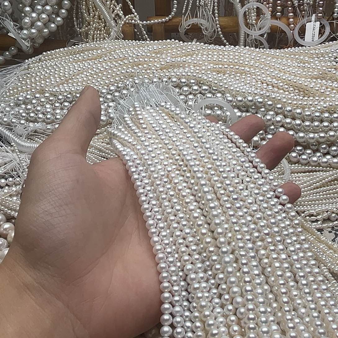 *****淡水珍珠半成品未镶嵌卡5.3-6近圆极光