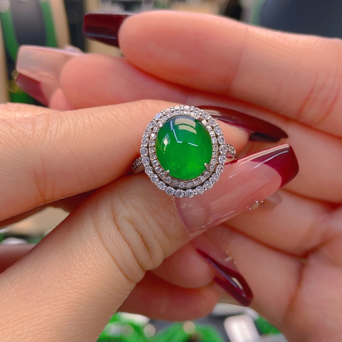 翡翠戒指银S925镶嵌蛋面