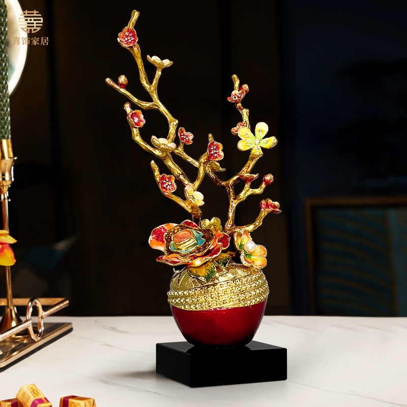 新款珐琅彩平安喜乐苹果摆件轻奢客厅电视柜装饰品乔迁之喜装饰