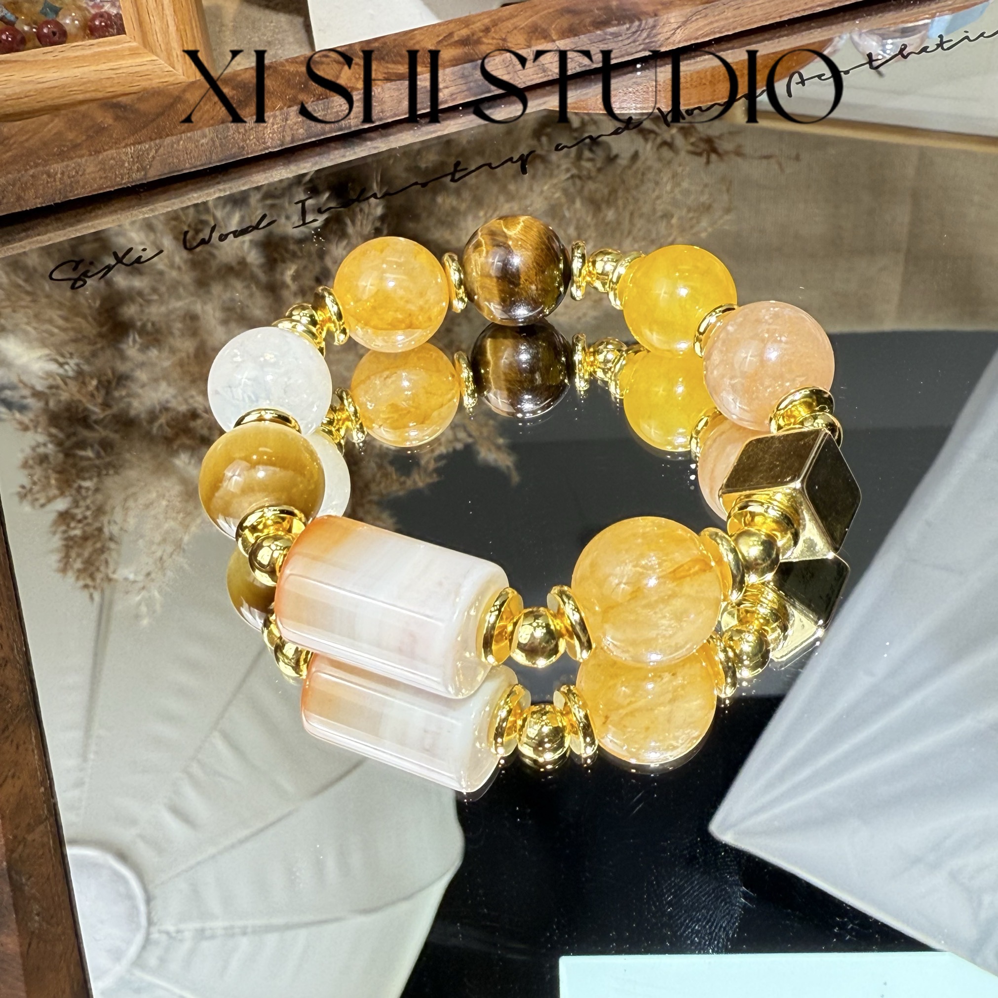 【囍承礼 金山银山】黄胶花虎眼石 A191