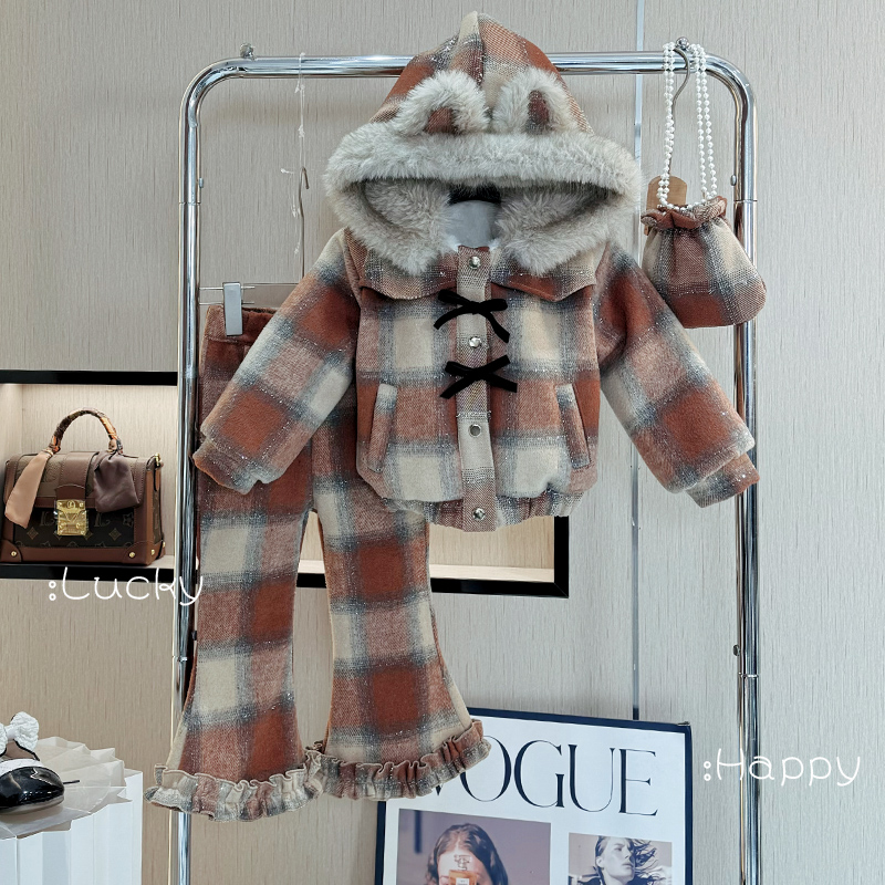 女童冬装套装2025新款冬季外套加绒加厚小女孩洋气时尚棉衣两件套