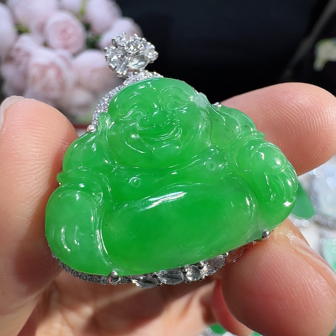 翡翠吊坠(不含链)18K金镶嵌