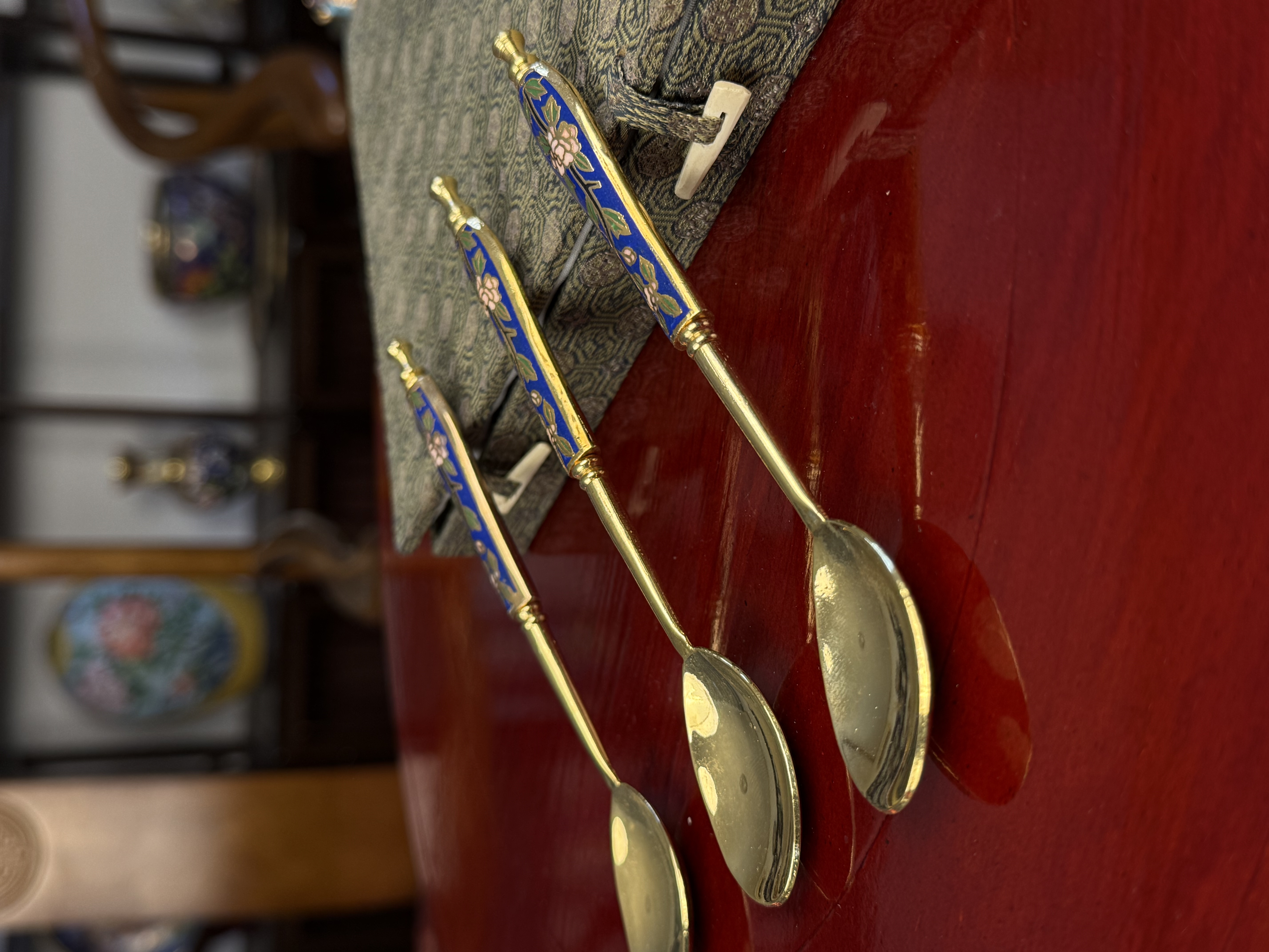 景泰蓝磨光镀金小铜勺