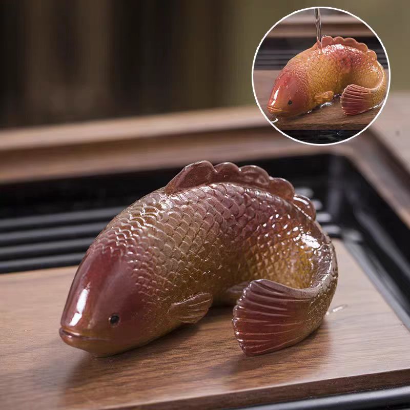 鲤鱼树脂变色茶宠摆件可养茶具茶桌茶台茶艺创意抖音车载小摆