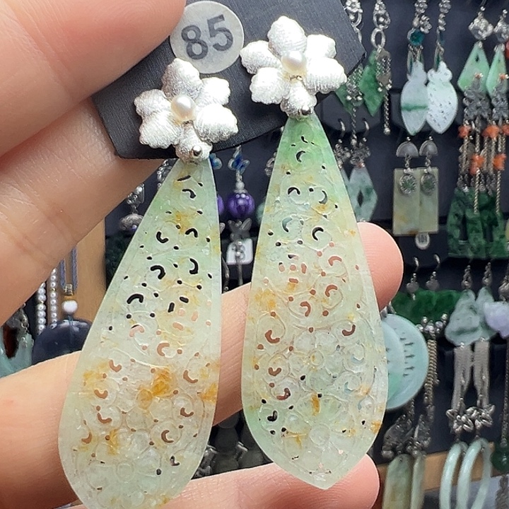 辛***学翡翠银S925镶嵌耳饰