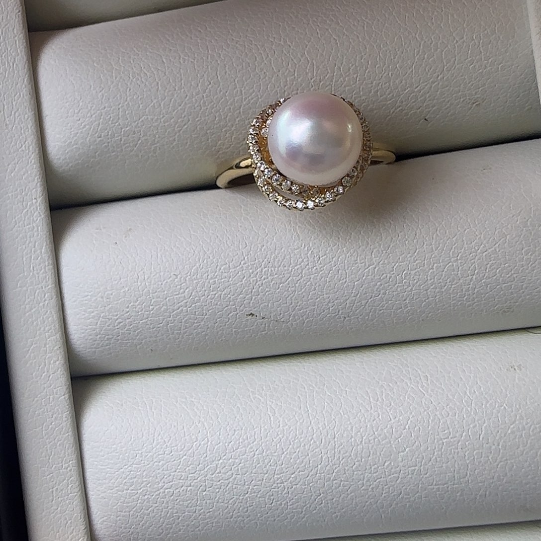 戒指海水珍珠银S925镶嵌海水akoya8～9