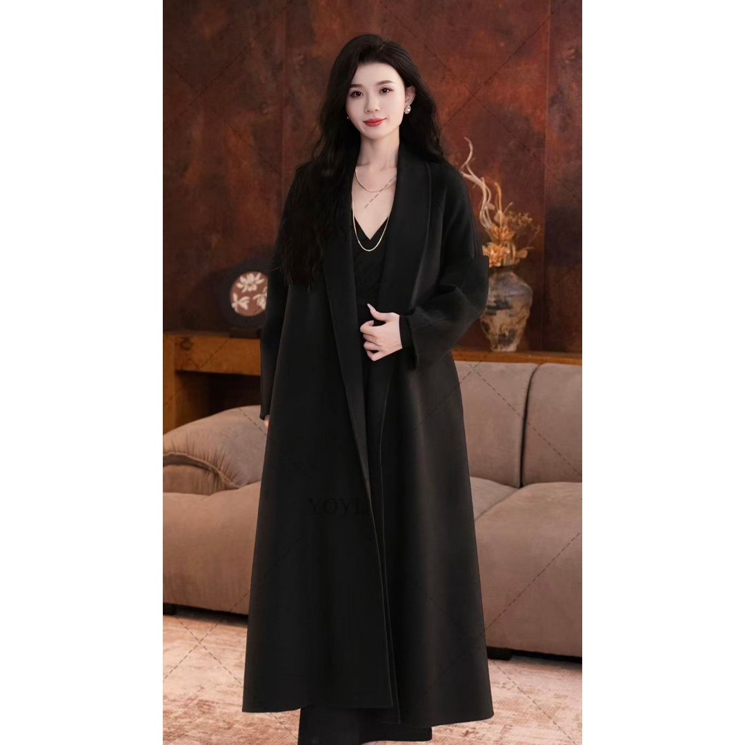 【yola】冬季新款翻领双面羊绒大衣中长款气质羊毛外套-YL11121