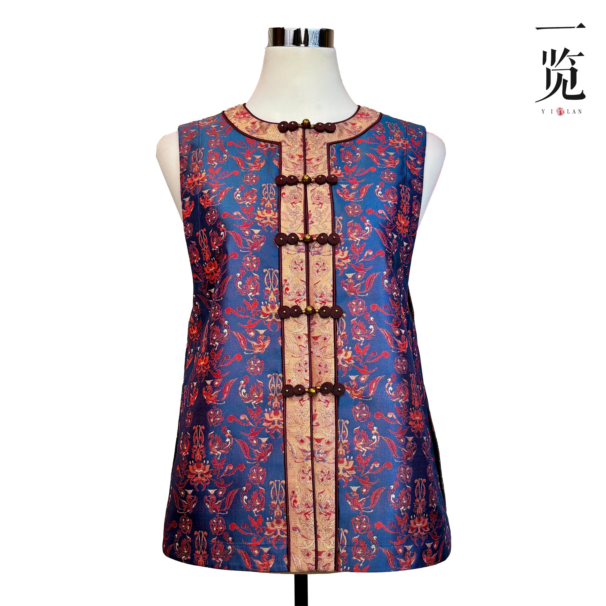 【金缕花衿】桑蚕丝织金重工手推绣夏季时尚百搭中式无袖马夹250738