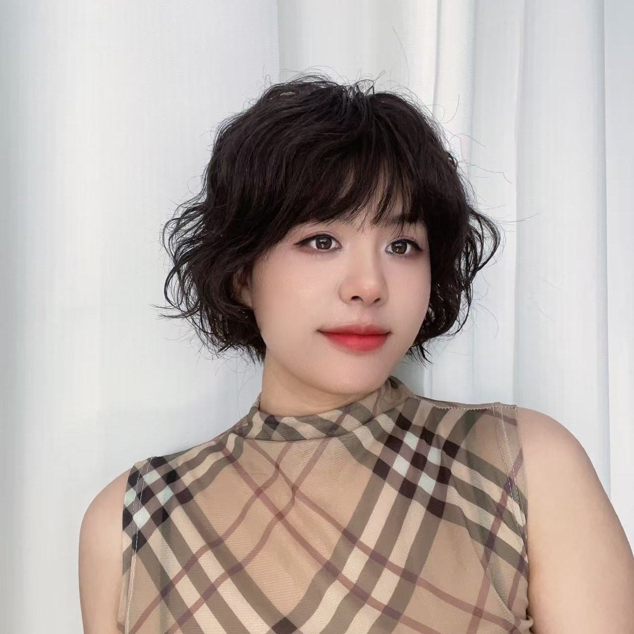 68023双递针纯真发全手织高端减龄轻薄透气整顶假发