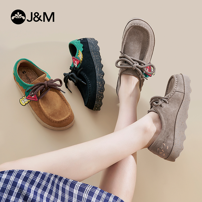 J&M/快乐玛丽25年秋款薄款复古港风百搭豆豆鞋复古休闲鞋86309W