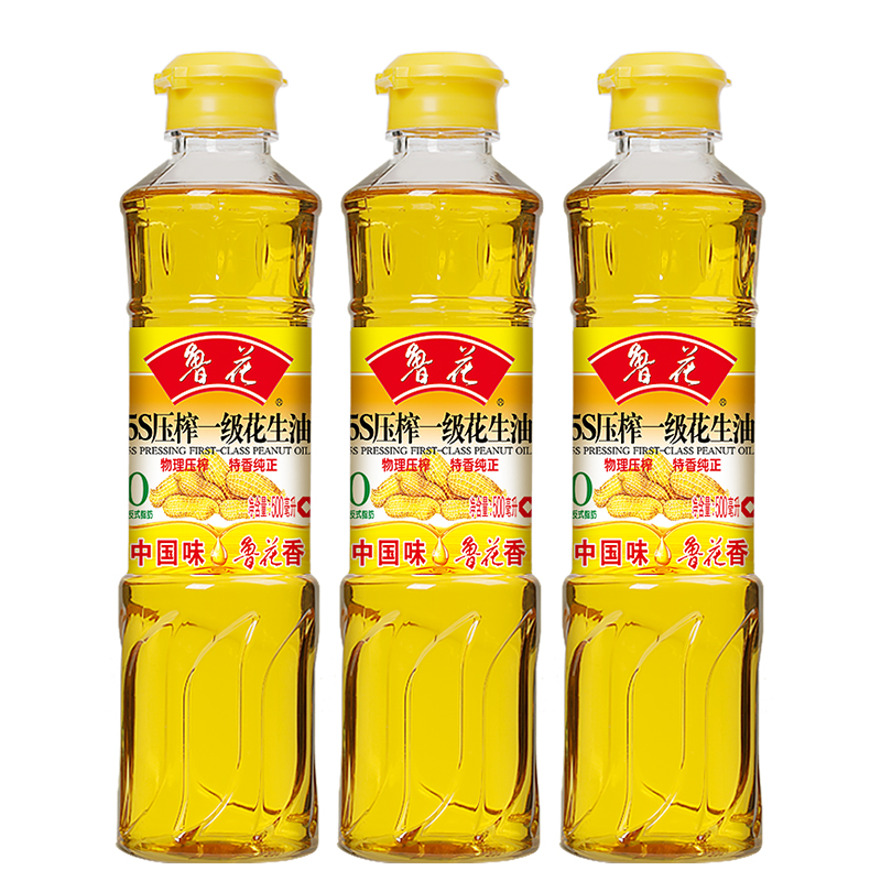 鲁花精选一级品质花生油500ml*3瓶5S物理压榨工艺特香纯正食用油