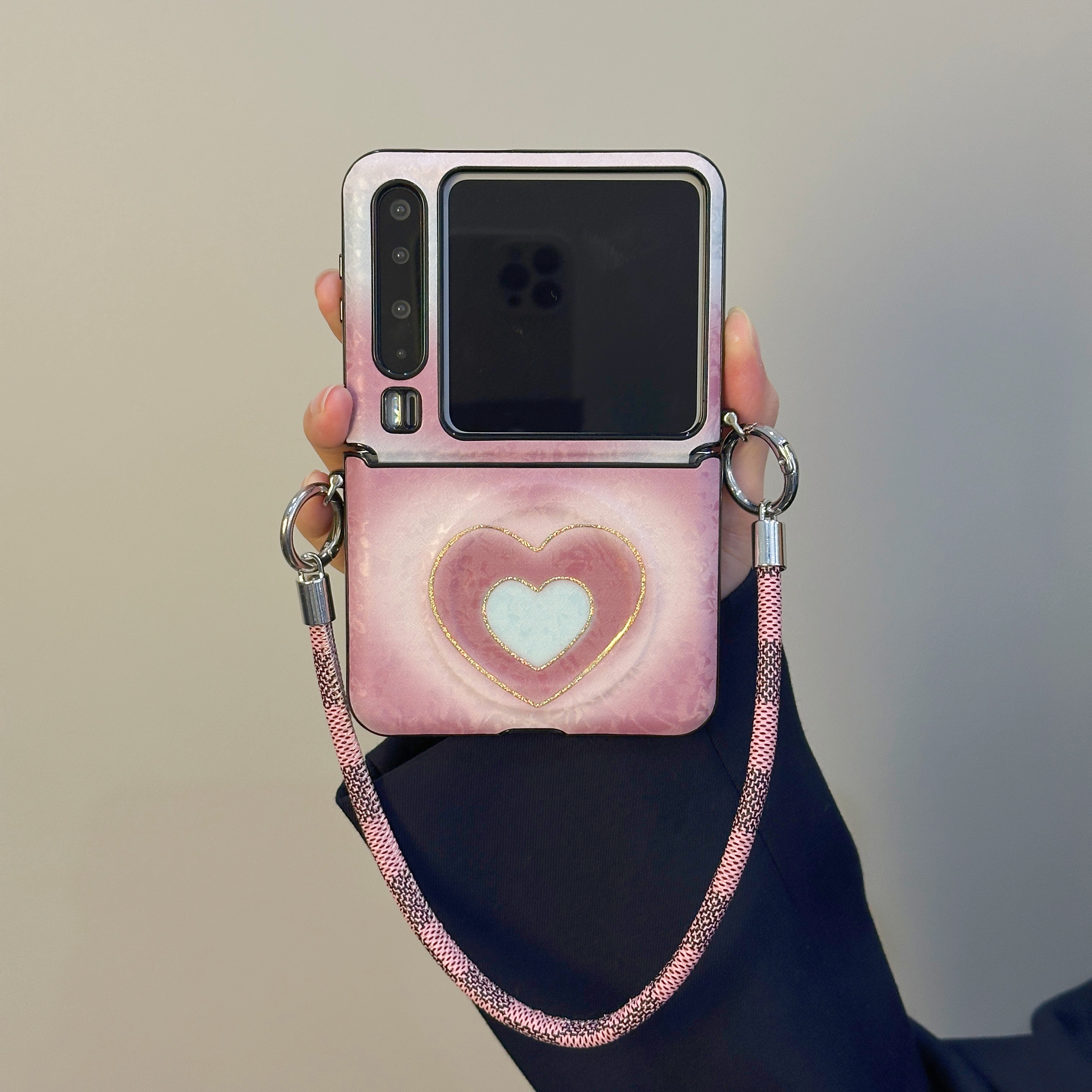 适用华为PuraX手机壳pocket2折叠屏粉色晕染爱心支架ins风保护套