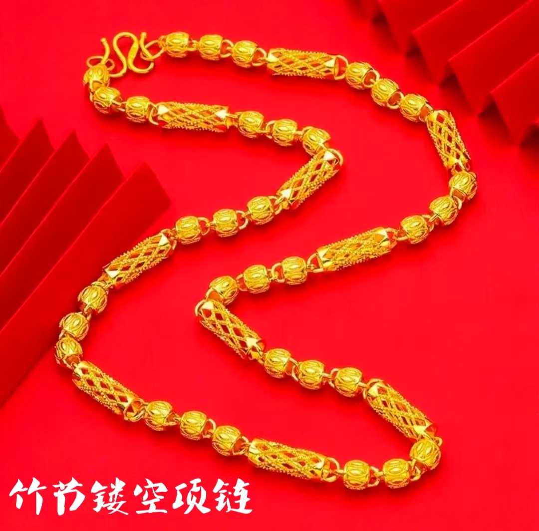 合金项链 2025新款【竹节镂空项链首饰链子饰品6】时尚轻奢金色大气