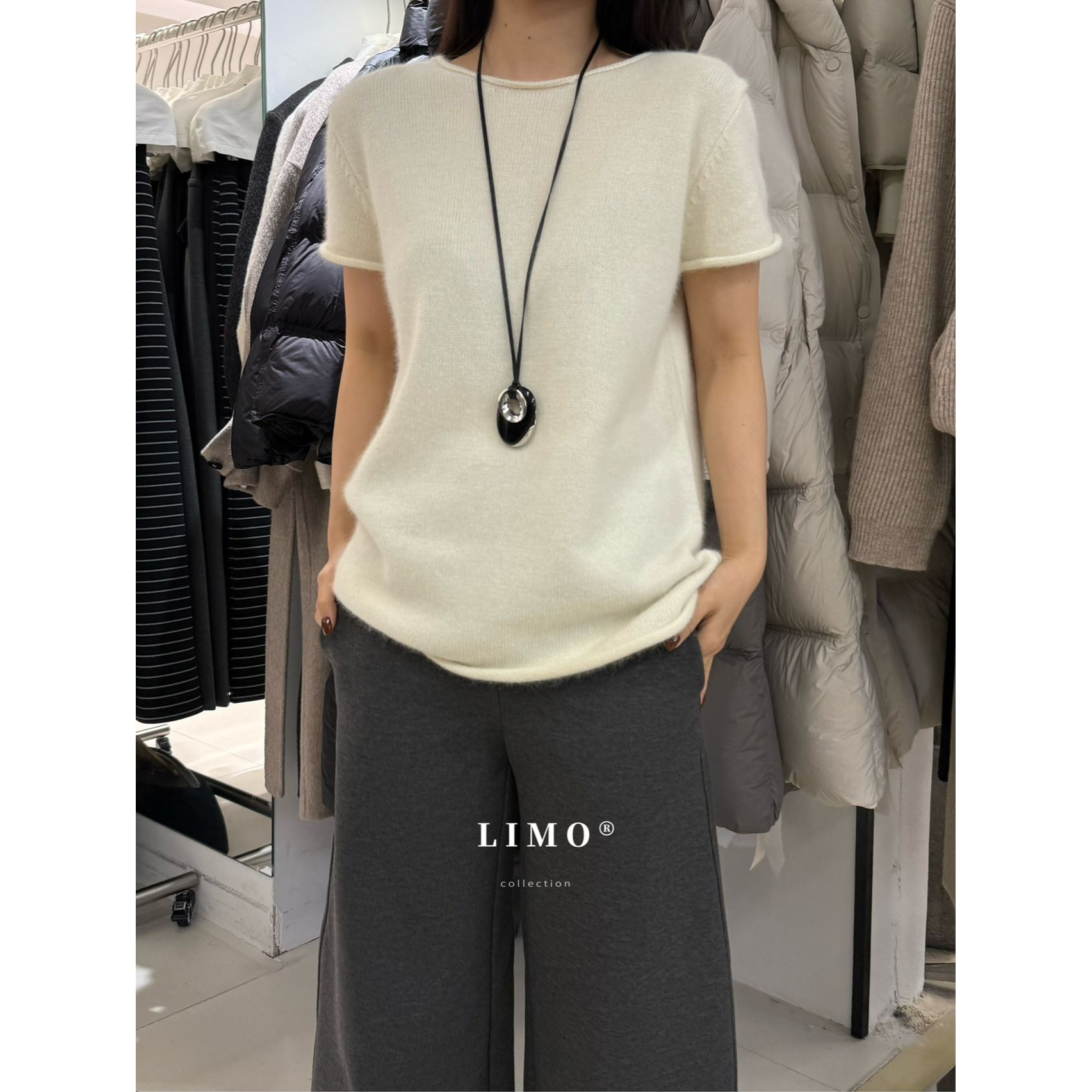 【冬日暖阳】软糯糯！简约船领羊毛短袖针织衫（MO8229#）LIMO