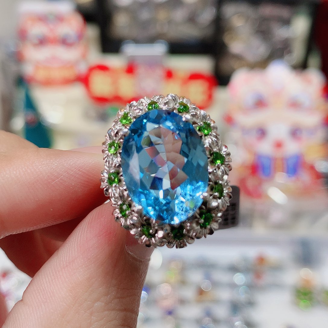 托帕石戒指银S925镶嵌