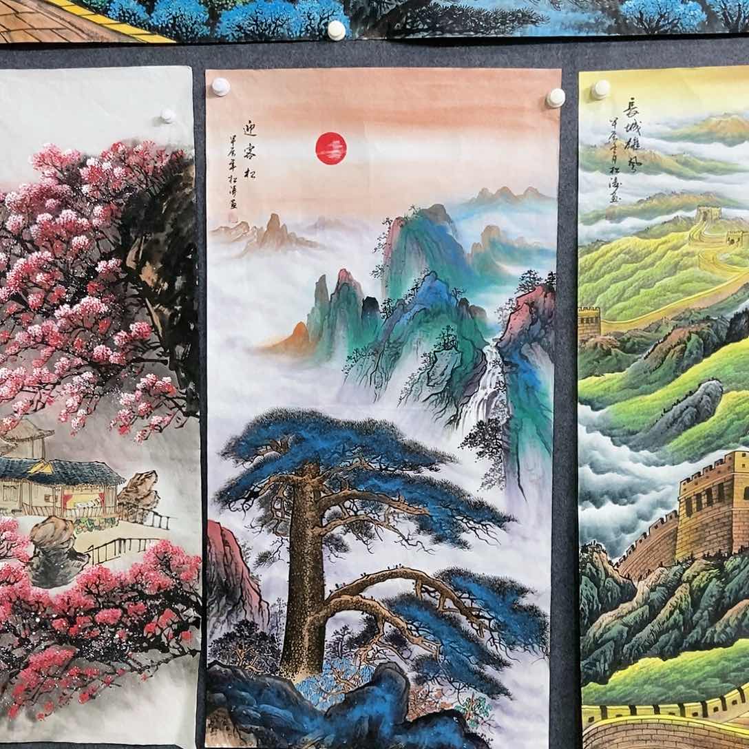 国画四尺迎客松一副