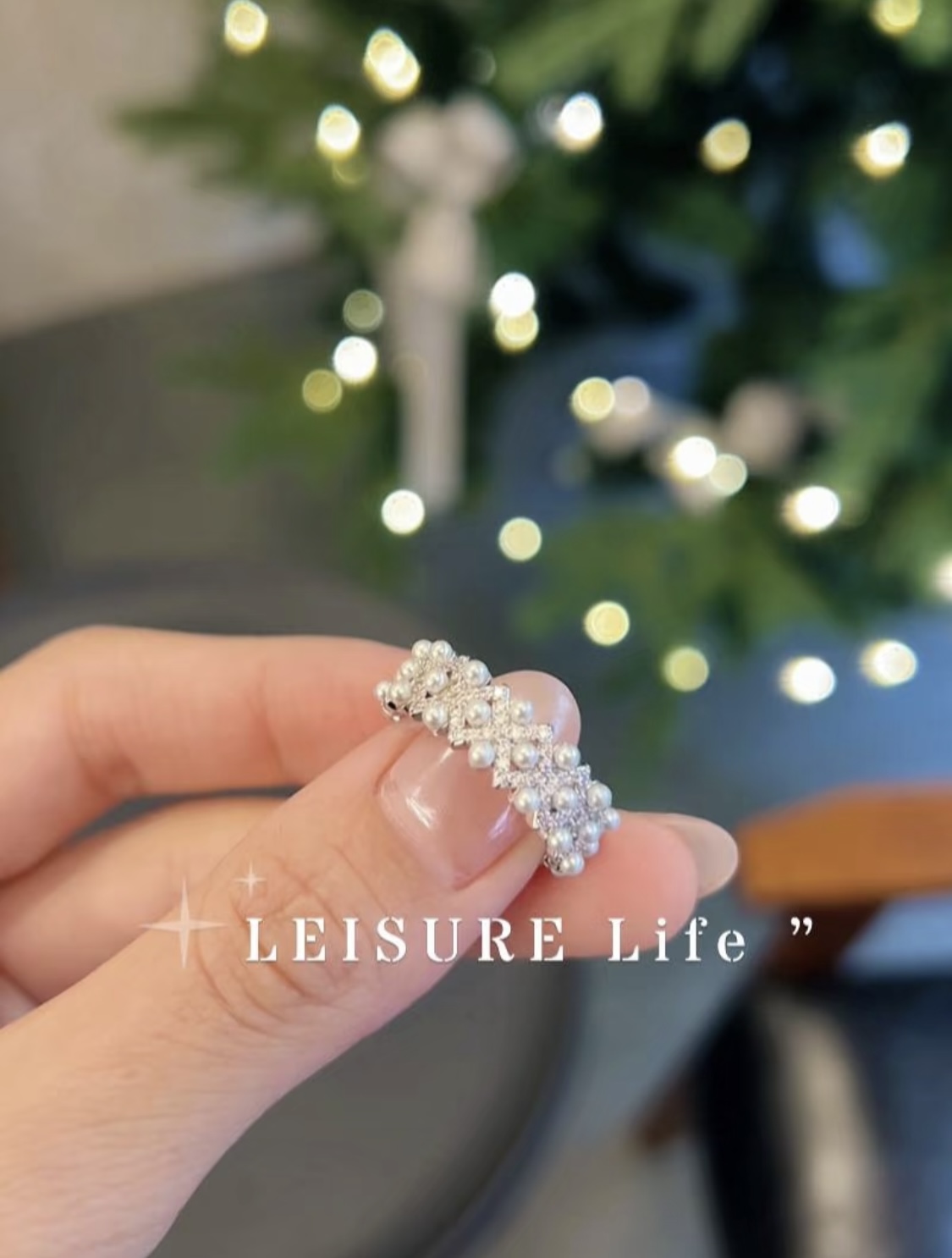 铜合金仿珍珠戒指 满天星施家珍珠戒指女轻奢闪钻指环食指戒J0324