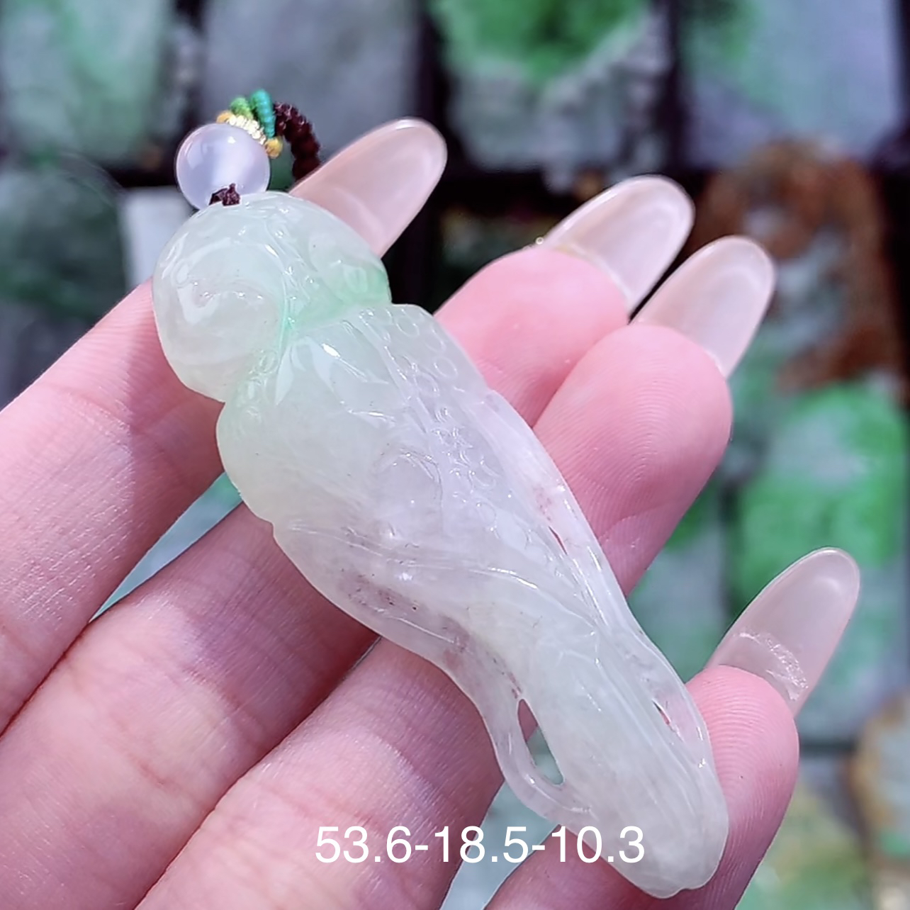 天然A货翡翠人参吊坠