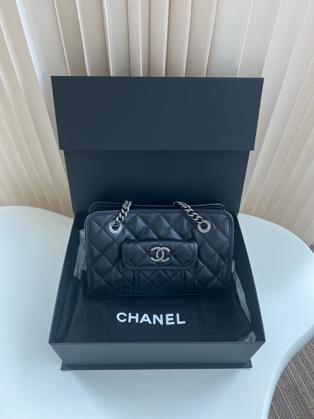 95新 Chanel/香奈儿 4044 孟买系列黑银双链条tote包 原尘原盒