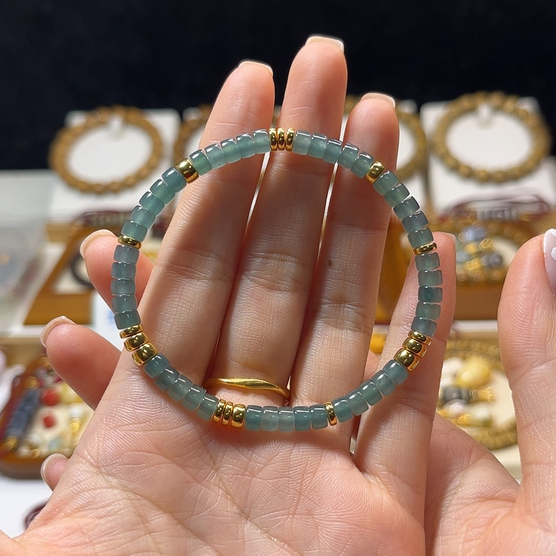 翡翠手链18K金镶嵌药片