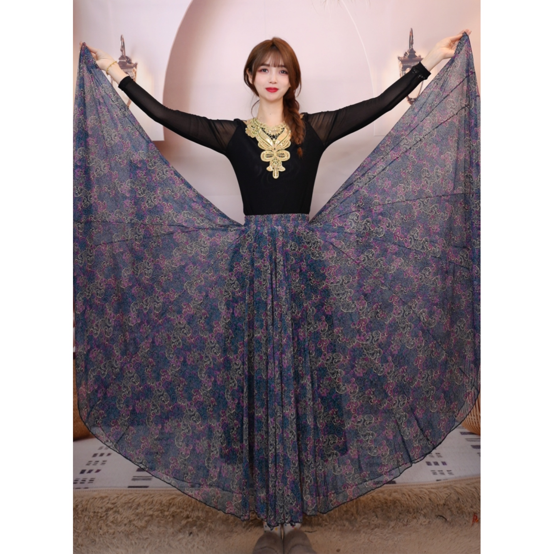 双层四季款民族风720°高弹高密网纱半裙百搭高档显瘦新疆广场舞裙