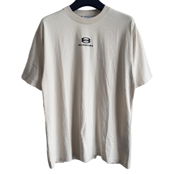 未使用 Balenciaga/巴黎世家 米白色字母logo圆领短袖xs码