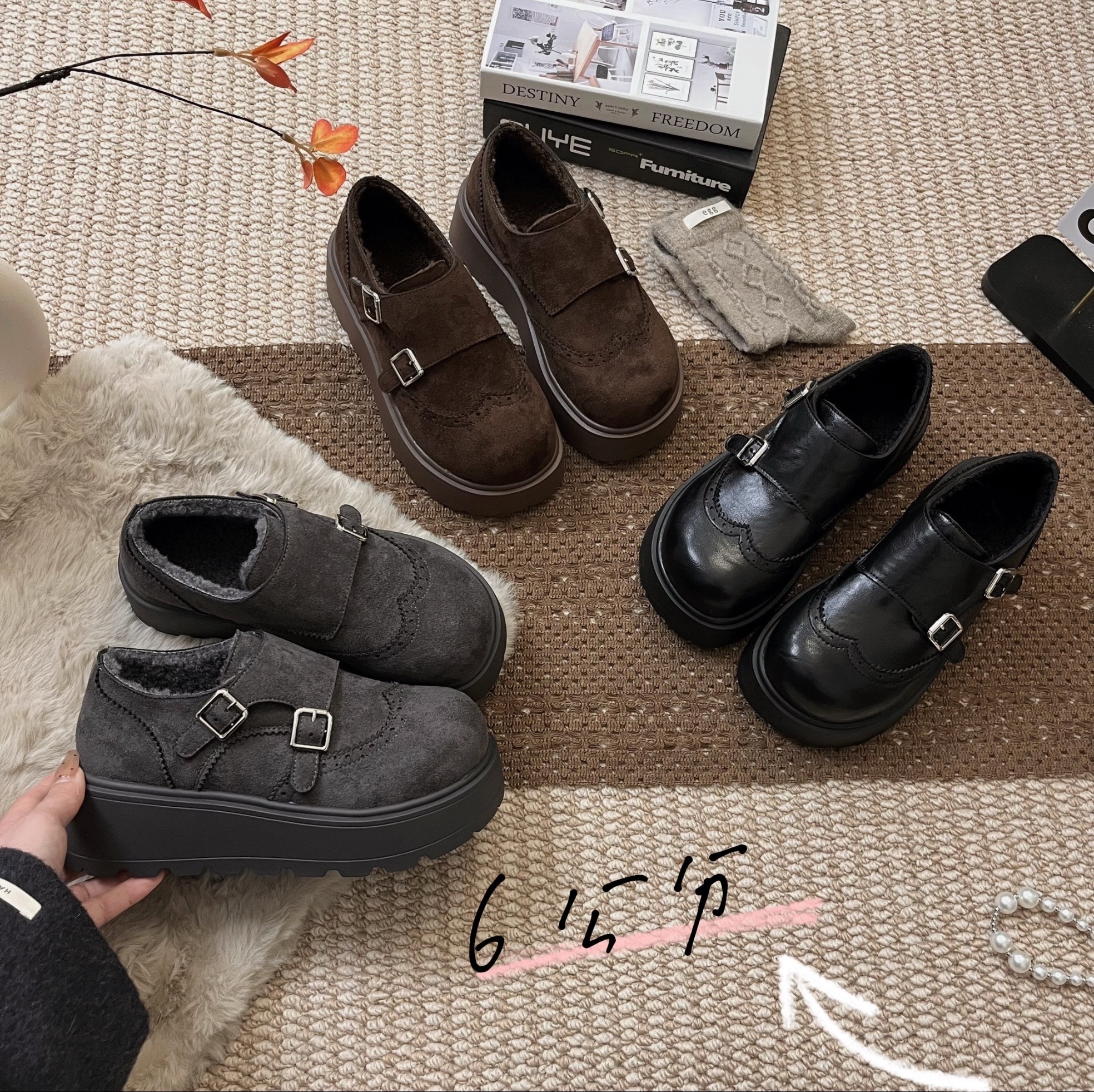 厚底加绒勃肯鞋女2025新款冬季复古雪地靴小个子增高百搭保暖棉鞋