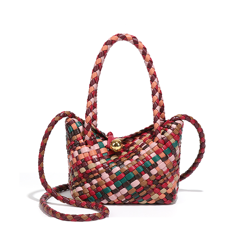 【高定】菜篮子编织手提式拼接方形斜挎包轻奢B2535-彩虹