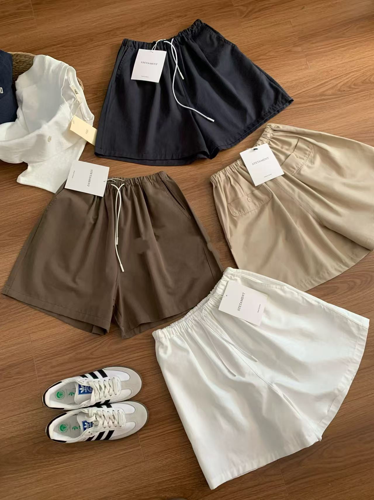 【Halo】SELF SERVIC*韩系百搭松紧腰休闲显瘦四色抽绳短裤