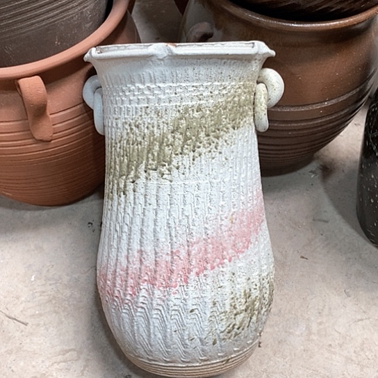 紫砂花盆口18高度34白耳环