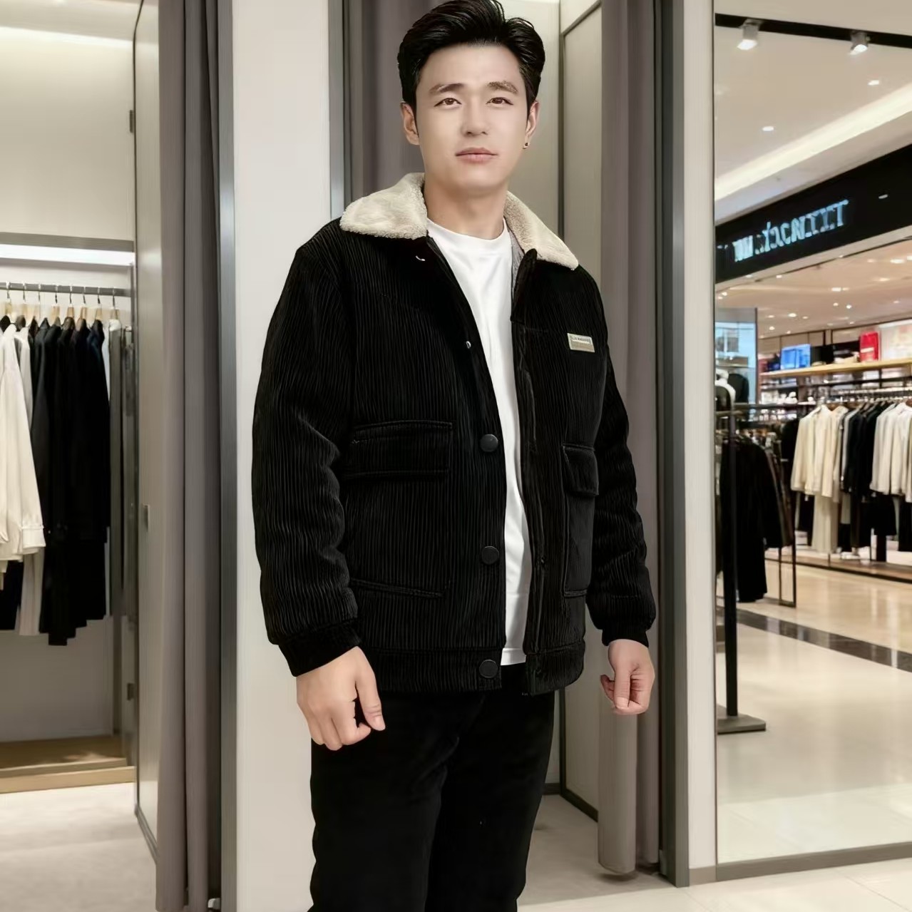 男士棉服棉袄冬时尚保暖雪尼尔三层夹棉可外穿家居服睡衣套装男装