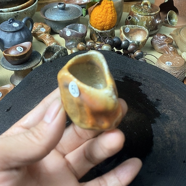 杯手工粗陶、柴烧茶器