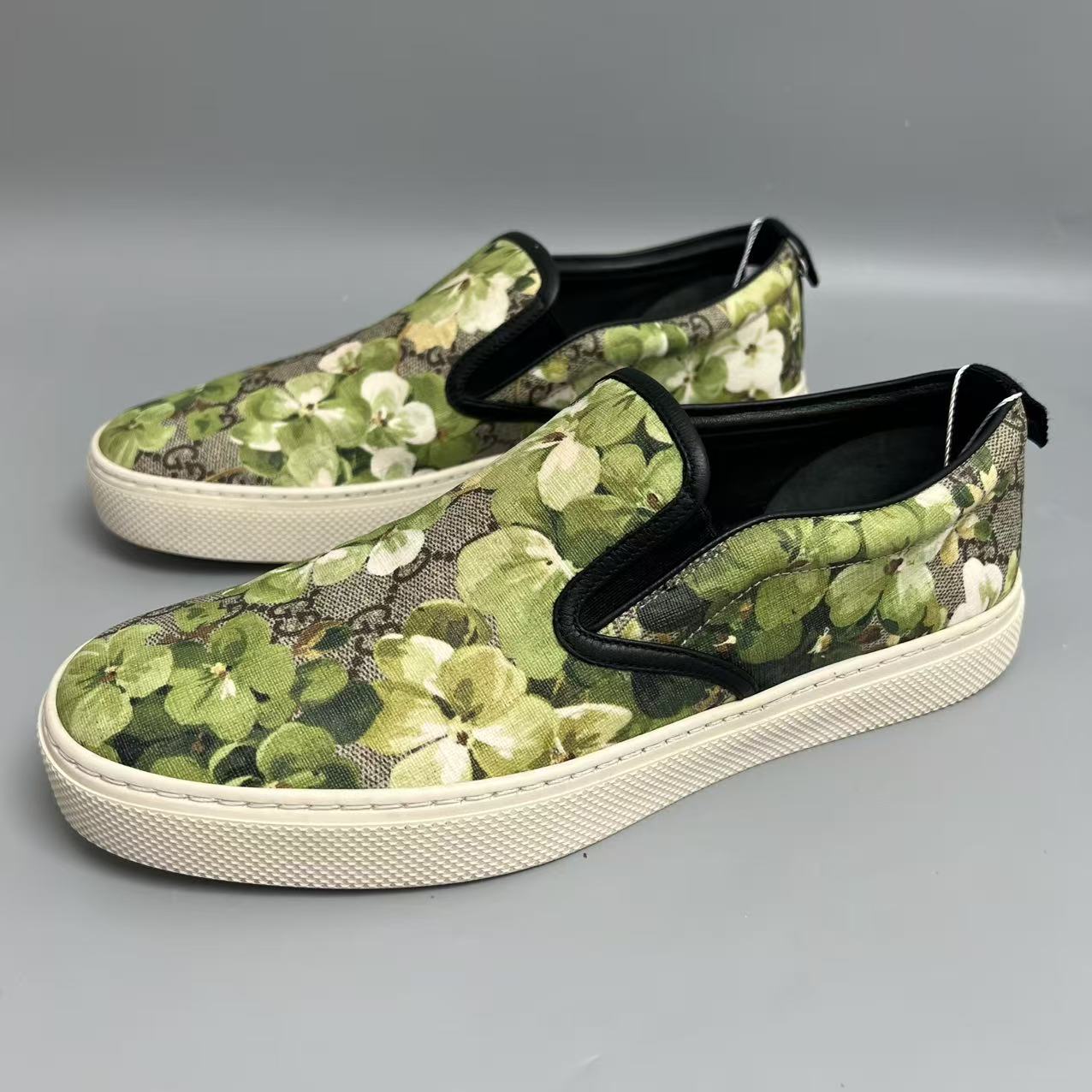 95新 GUCCI/古驰 绿色花卉时尚男士一脚蹬41欧码 jx532