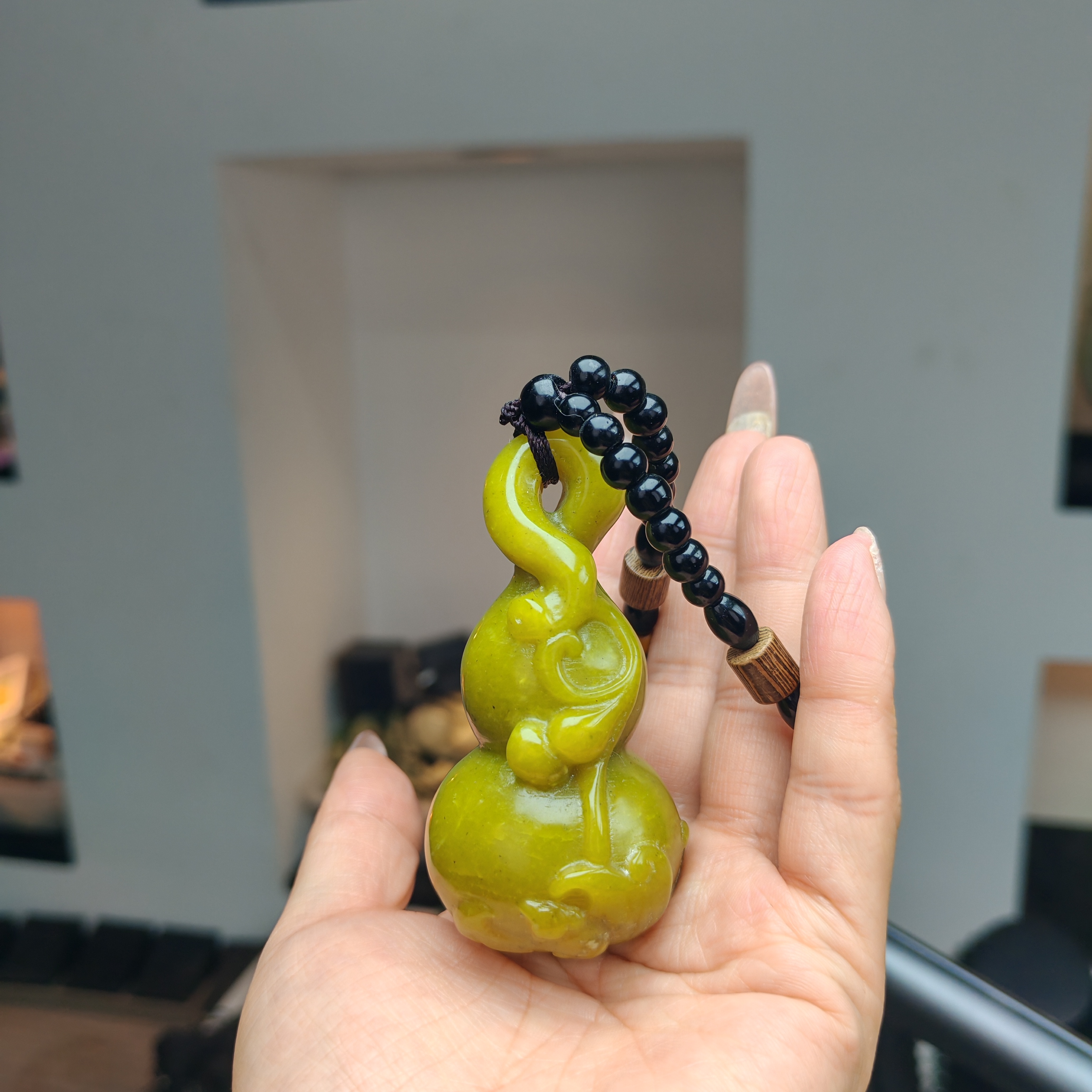 天然岫玉葫芦手把