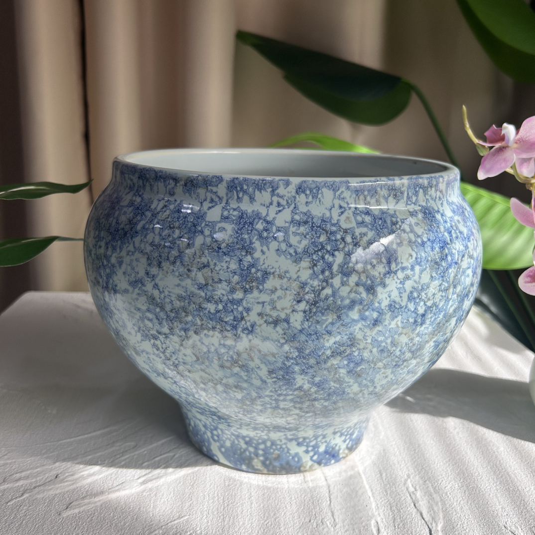 C135口23高21.5手工刷彩灰兰鱼尾蝴蝶兰花盆适合室内外绿植