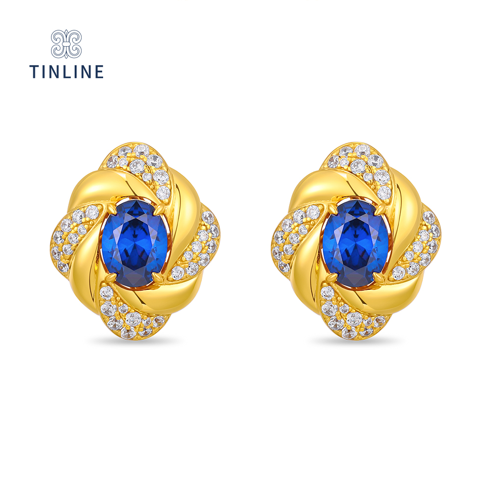 TINLINE 培育蓝宝石「星澜」耳钉 简约时尚大气 高级设计 拜占庭风