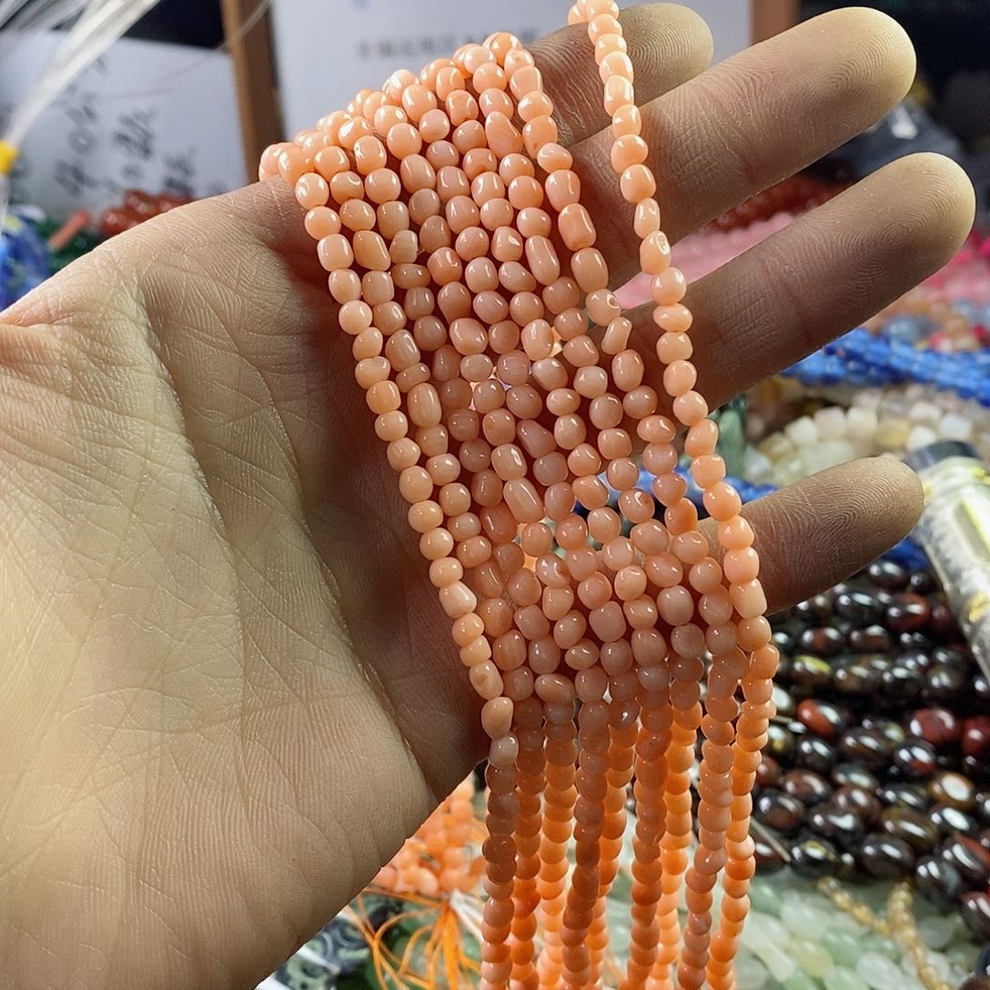 玛瑙/玉髓珠宝半成品合金一条天然4mm左右橘粉三姑娘小随行