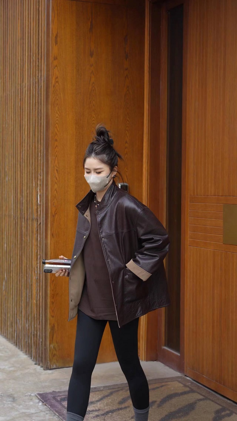 以赛亚 浮宫魅影 秋冬立领巴恩风中长两面穿绵羊皮真皮皮衣女2606