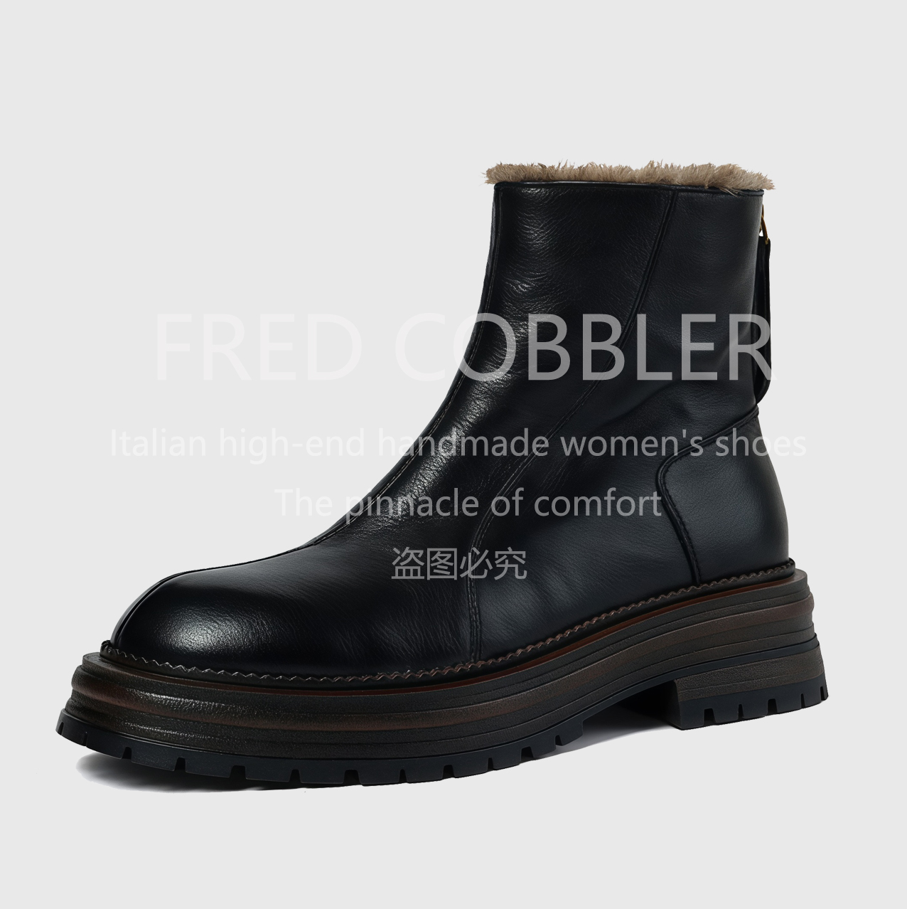 【弗雷德皮匠】5CM/头层鹿皮女士冬季时尚靴子加绒羊毛厚底保暖短靴