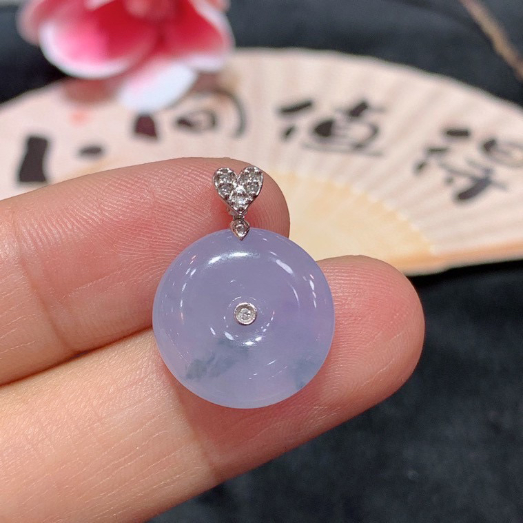 18k金天然A货翡翠紫罗兰小平安扣吊坠轻奢时尚气质精致款