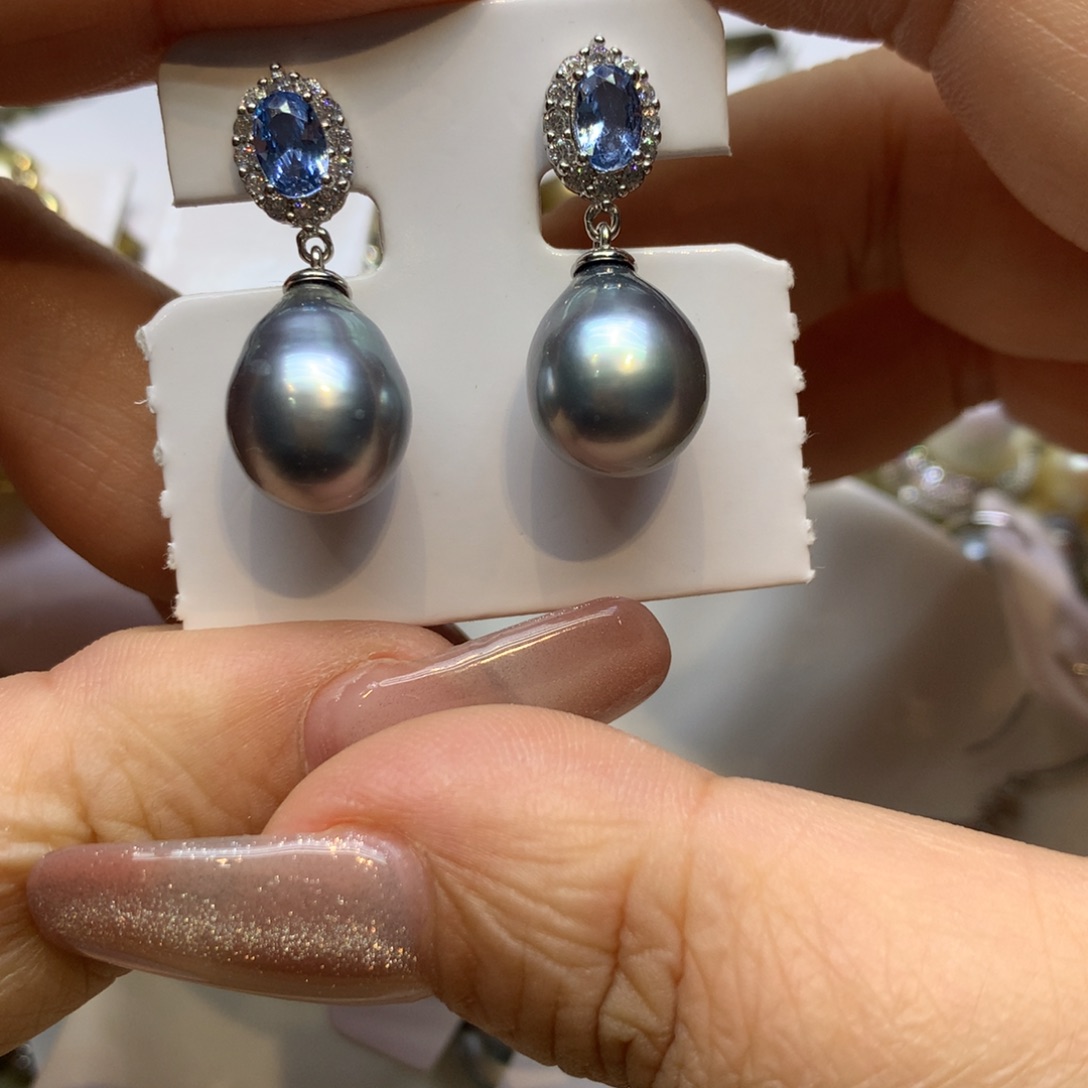 银S925镶嵌耳饰海水珍珠