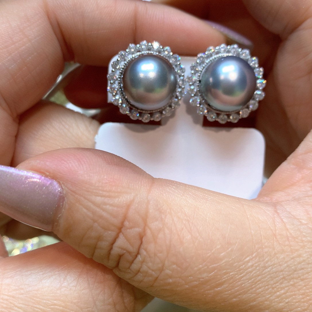 海水珍珠耳饰银S925镶嵌