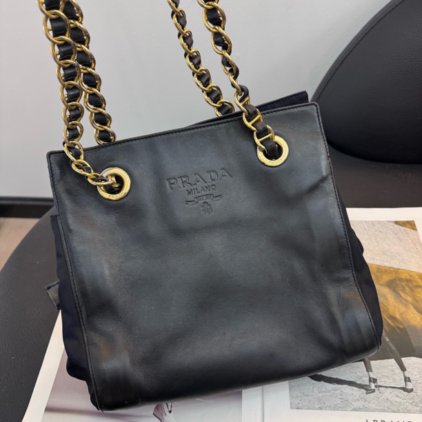 95新 Prada/普拉达 大麦中古/prada中古黑色全皮/腋下