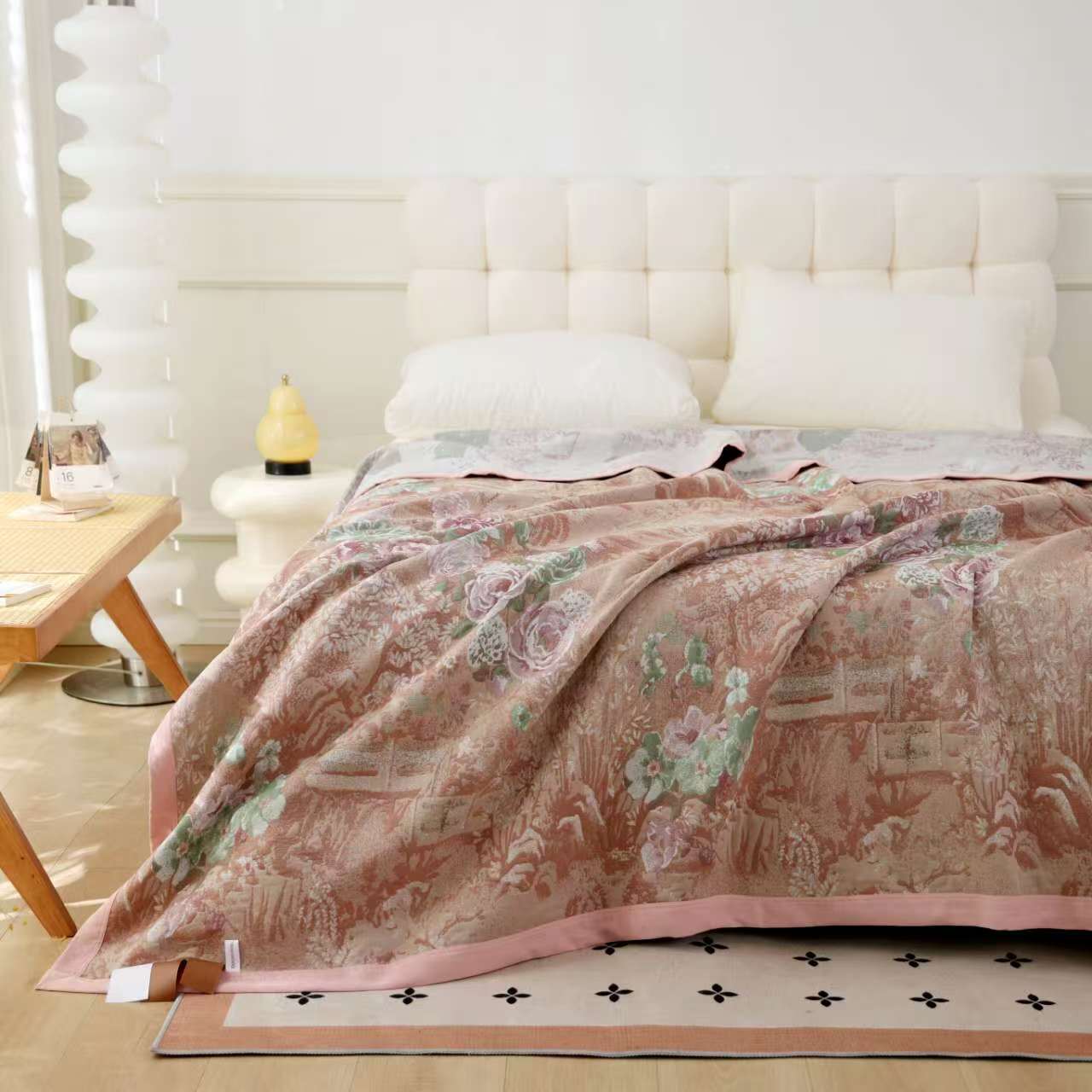 【古韵花开】轻奢蚕丝柔软双面多功能四季盖毯--230*250