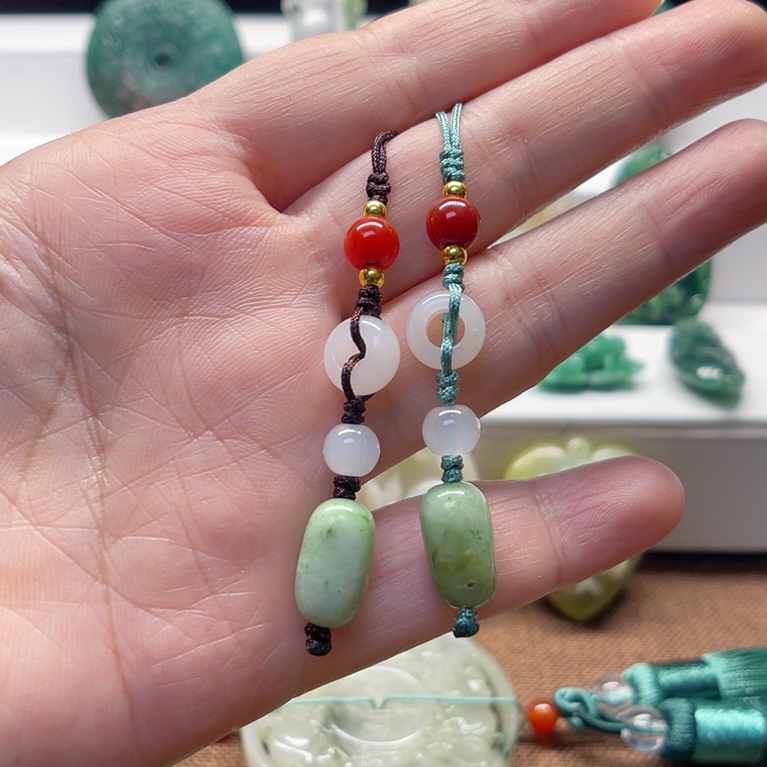 独山玉未镶嵌石来运转好事成双手机坠钥匙坠