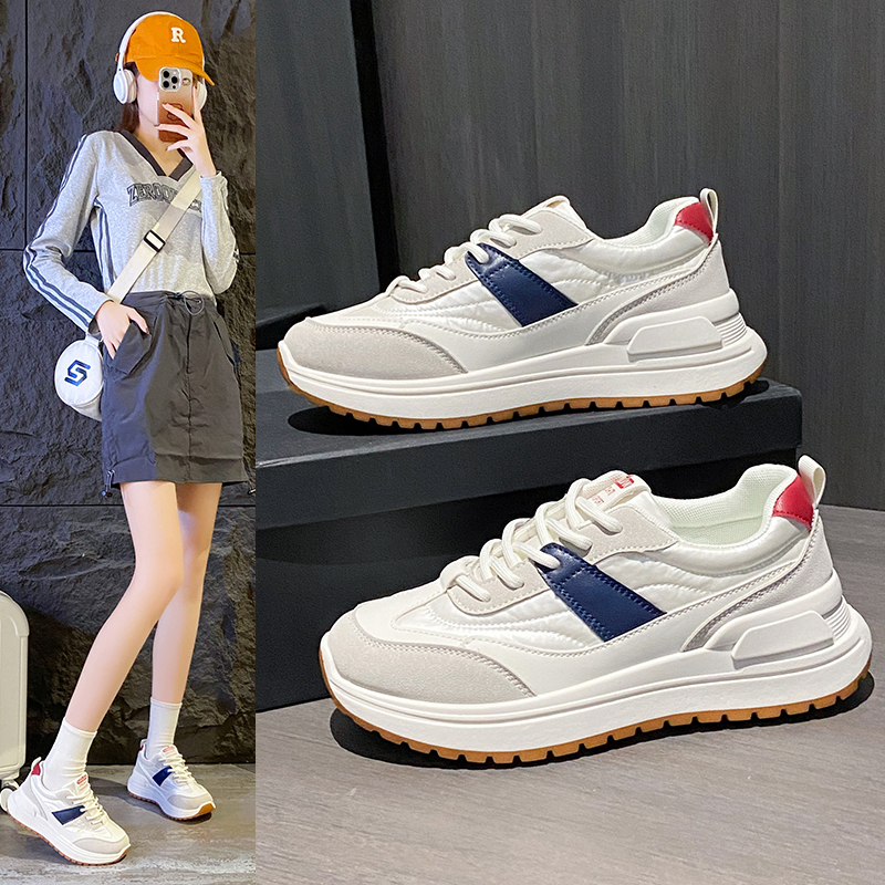 运动鞋女款2025爆款秋季皮面时尚拼色厚底软底不累脚老爹鞋阿甘鞋